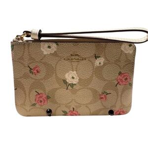Coach NWT Tan and Pink Floral Monogram Wristlet
